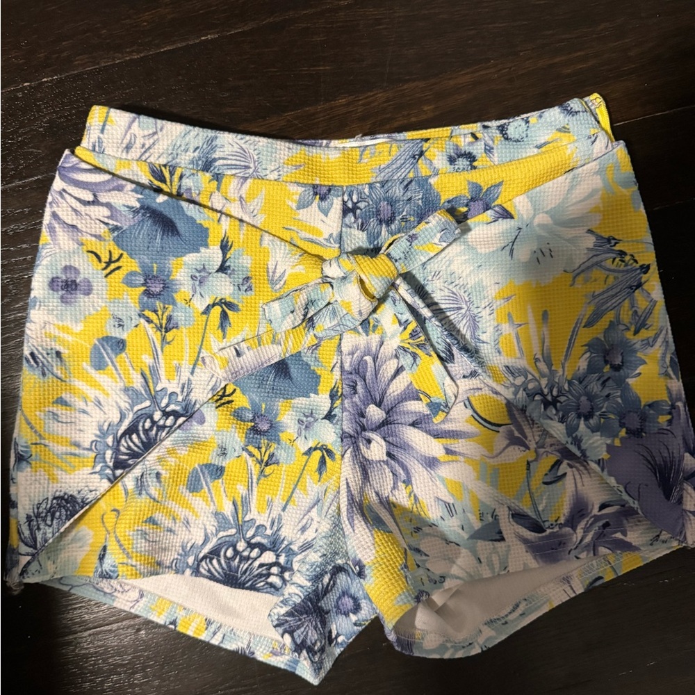 J.O.A. High Waist Floral Yellow and Blue Shorts